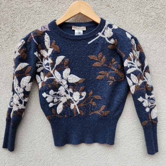 paul joe sister Sweaters - PAUL JOE SISTER Womens Sweater Extra Small Blue Floral Embroidered Knit Wool Vtg
